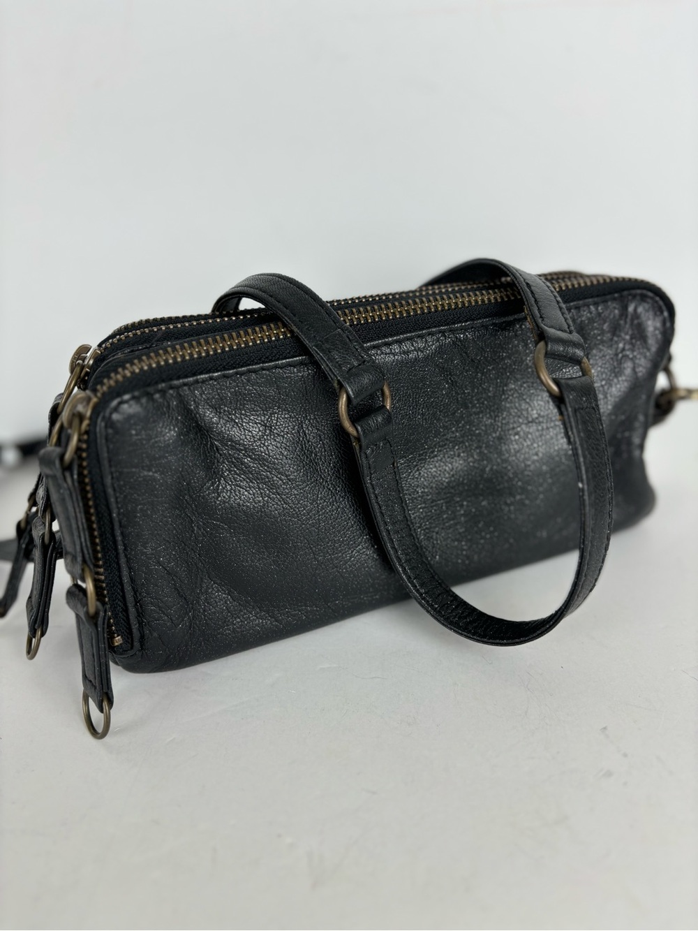 Latico 3-Section Accordion Crossbody/Clutch Zippers in black leather